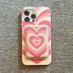 Iphone 13 Pro Max Pink Heart Case w/ Magnetic Wallet Attached